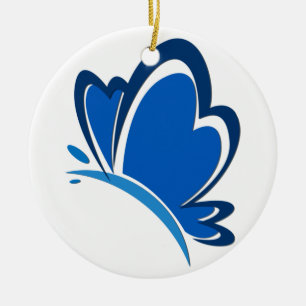 Blauwe vlinderversiering keramisch ornament