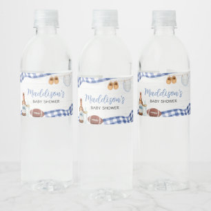 Blauwe Voetbal Baby Shower Waterfles Etiket