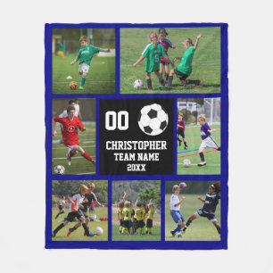 Blauwe Voetbal foto collage fleece deken