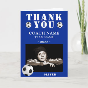 Blauwe Voetbal Sport Foto Coach  Bedankkaart