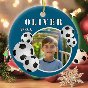 Blauwe Voetbal Sport Foto Keramisch Ornament