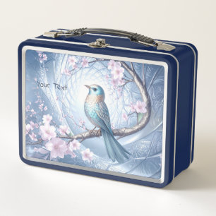 Blauwe Vogel Bloem Metalen Lunchbox