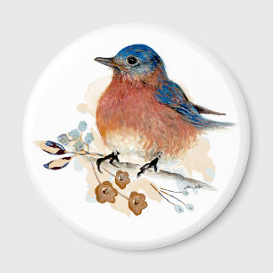 Blauwe Vogel Bloemen Aquarel Magneet