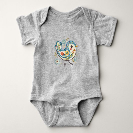Blauwe Vogel Bloemen Baby Bodysuit (Voorkant)