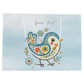 Blauwe Vogel Bloemen Gift Bag Groot Cadeauzakje (Achterkant)