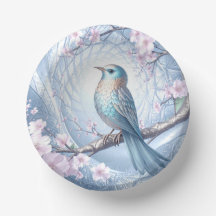 Blauwe Vogel Bloemen Papieren Kom