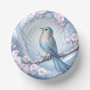Blauwe Vogel Bloemen Papieren Kom
