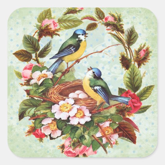  Blauwe Vogel Bloemen Stickers (Voorkant)
