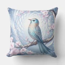 Blauwe Vogel Bloemenkussen