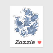 Blauwe Vogel Bloemige Kunststicker