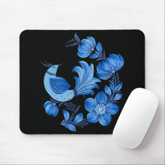 Blauwe Vogel & Bloemrijke Folk Art Muismat op Zwar