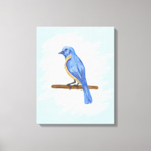 Blauwe vogel canvas afdruk