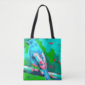 Blauwe Vogel dubbelzijdige Tote Tas