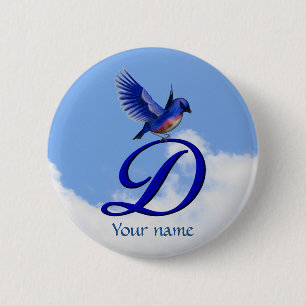 Blauwe Vogel Elegant Monogram Initiaal D Persoonli Ronde Button 5,7 Cm