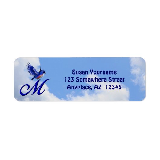 Blauwe Vogel Elegant Monogram Initiaal M Retouradr Etiket (Voorkant)