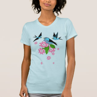 Blauwe vogel en hondenbloemen - folkkunst - ontwer t-shirt