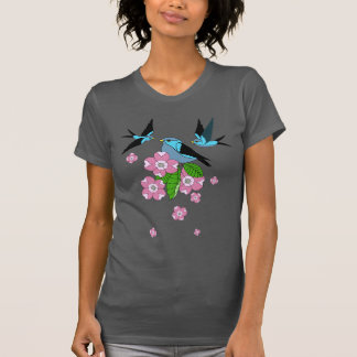 Blauwe vogel en hondenbloemen - folkkunst - ontwer t-shirt