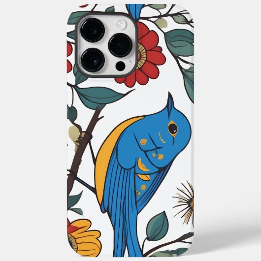 Blauwe Vogel en Wildflower Folk Art Case-Mate iPhone Case (Achterkant)