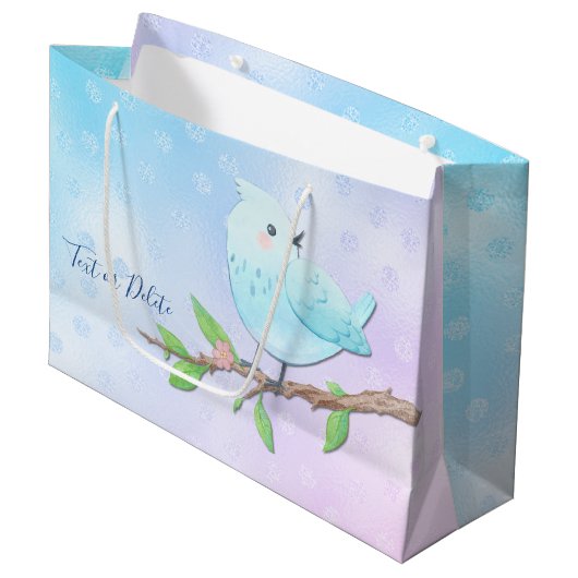 Blauwe Vogel Gift Bag Groot Cadeauzakje (Voorkant Gekanteld)