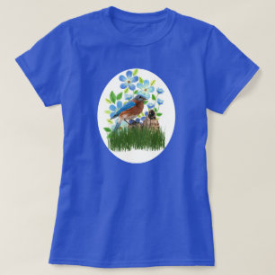 Blauwe Vogel in Bloementuin / Vogelliefhebber T-shirt