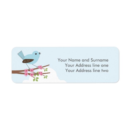 Blauwe vogel in bloesem Aangepaste tekst Etiket (Voorkant)