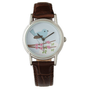 Blauwe vogel in Blossom Tree Cute Horloge