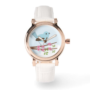 Blauwe vogel in Blossom Tree Cute Horloge