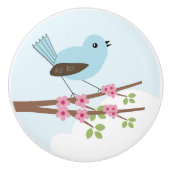 Blauwe vogel in Blossom Tree Cute Keramische Knop (Voorkant)