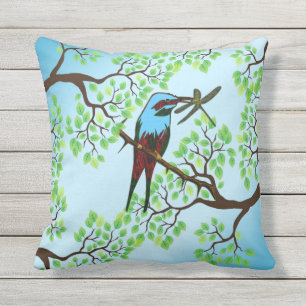 Blauwe Vogel in Bomen Buitenkussen
