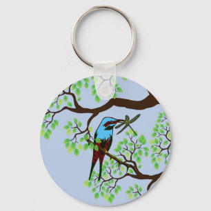 Blauwe vogel in bomen sleutelhanger