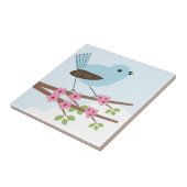 Blauwe vogel in de Blossom-boom Tegeltje (Zijkant)