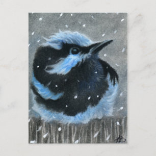 Blauwe vogel in sneeuw BRIEFKAART