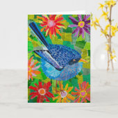 Blauwe Vogel Kaart (Gele Bloem)