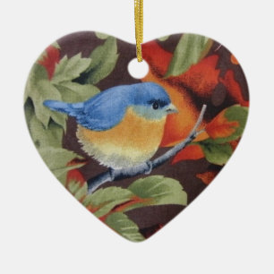 Blauwe vogel keramisch ornament