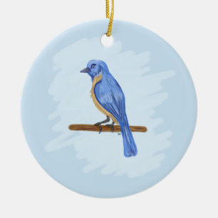 Blauwe vogel keramisch ornament