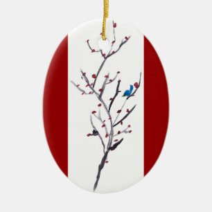 Blauwe vogel keramisch ornament