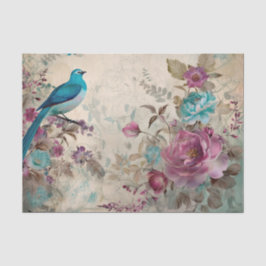 Blauwe Vogel Kleurrijke Bloemen Achtergrond Decoup Tissuepapier