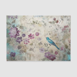 Blauwe Vogel Kleurrijke Bloemen Achtergrond Decoup Tissuepapier