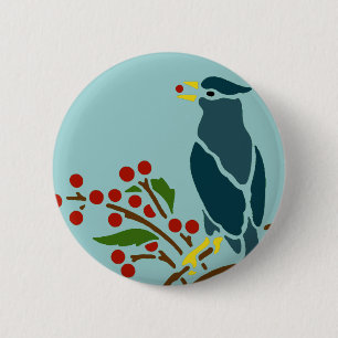 Blauwe vogel met Berries Ronde Button 5,7 Cm