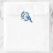 Blauwe vogel met bloemen vierkante sticker (Tas)