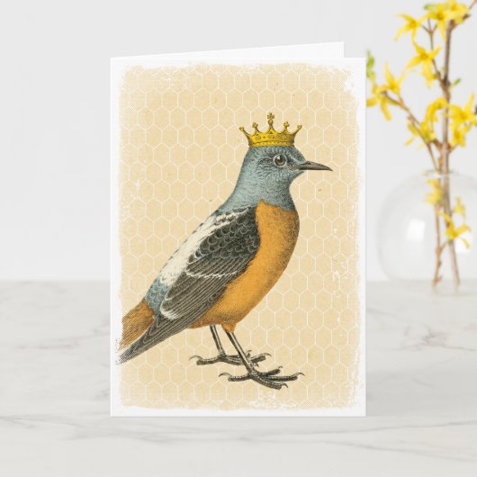 blauwe vogel met goudkroon kaart (Gele Bloem)