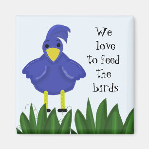 Blauwe Vogel met Lieve Spreuk Magneet