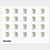 Blauwe Vogel met Pet en Bloem Dank U Ronde Sticker (Vel)