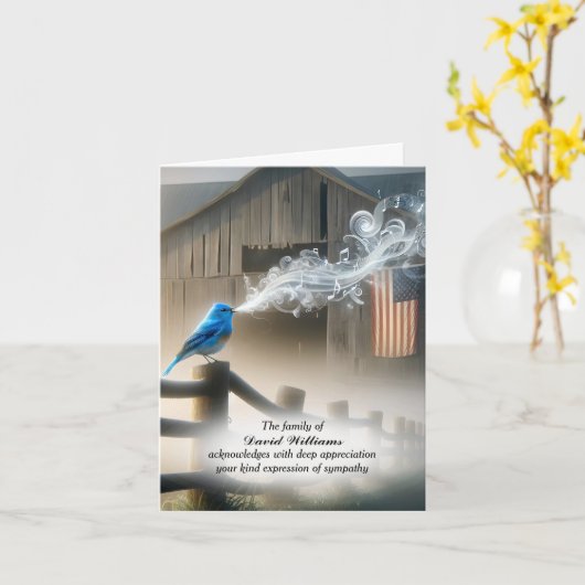 Blauwe Vogel Met Vlag Betuiging Dank U Kaart (Gele Bloem)