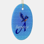 Blauwe Vogel Monogram Eerste Letter A Persoonlijk Keramisch Ornament (Rechts)