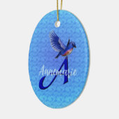 Blauwe Vogel Monogram Eerste Letter A Persoonlijk Keramisch Ornament (Links)