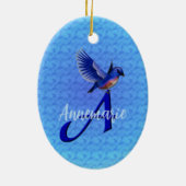 Blauwe Vogel Monogram Eerste Letter A Persoonlijk Keramisch Ornament (Achterkant)