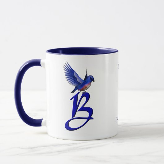 Blauwe Vogel Monogram Eerste Letter B Elegant Pers Mok (Links)
