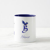 Blauwe Vogel Monogram Eerste Letter B Elegant Pers Mok (Midden)