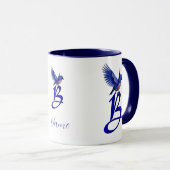 Blauwe Vogel Monogram Eerste Letter B Elegant Pers Mok (Voorkant rechts)